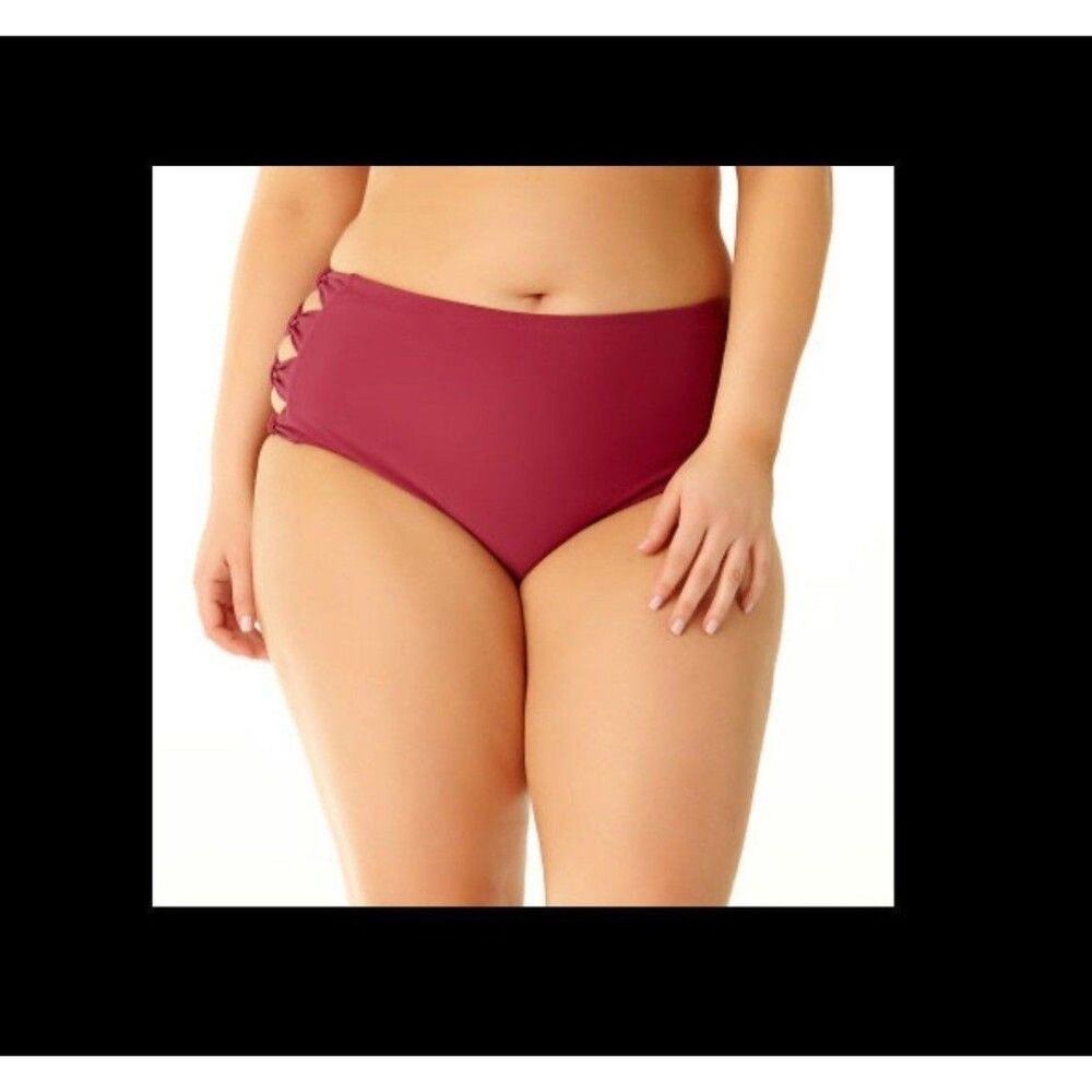 Allure IMG Maroon Cutout Bow Sides Bikini Brief Swim Bottom Plus Size 20-22